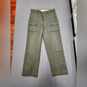 Vintage Cabelas Mens 100% Wool Cargo Pants Size 32x28 Green Straight Leg Pockets